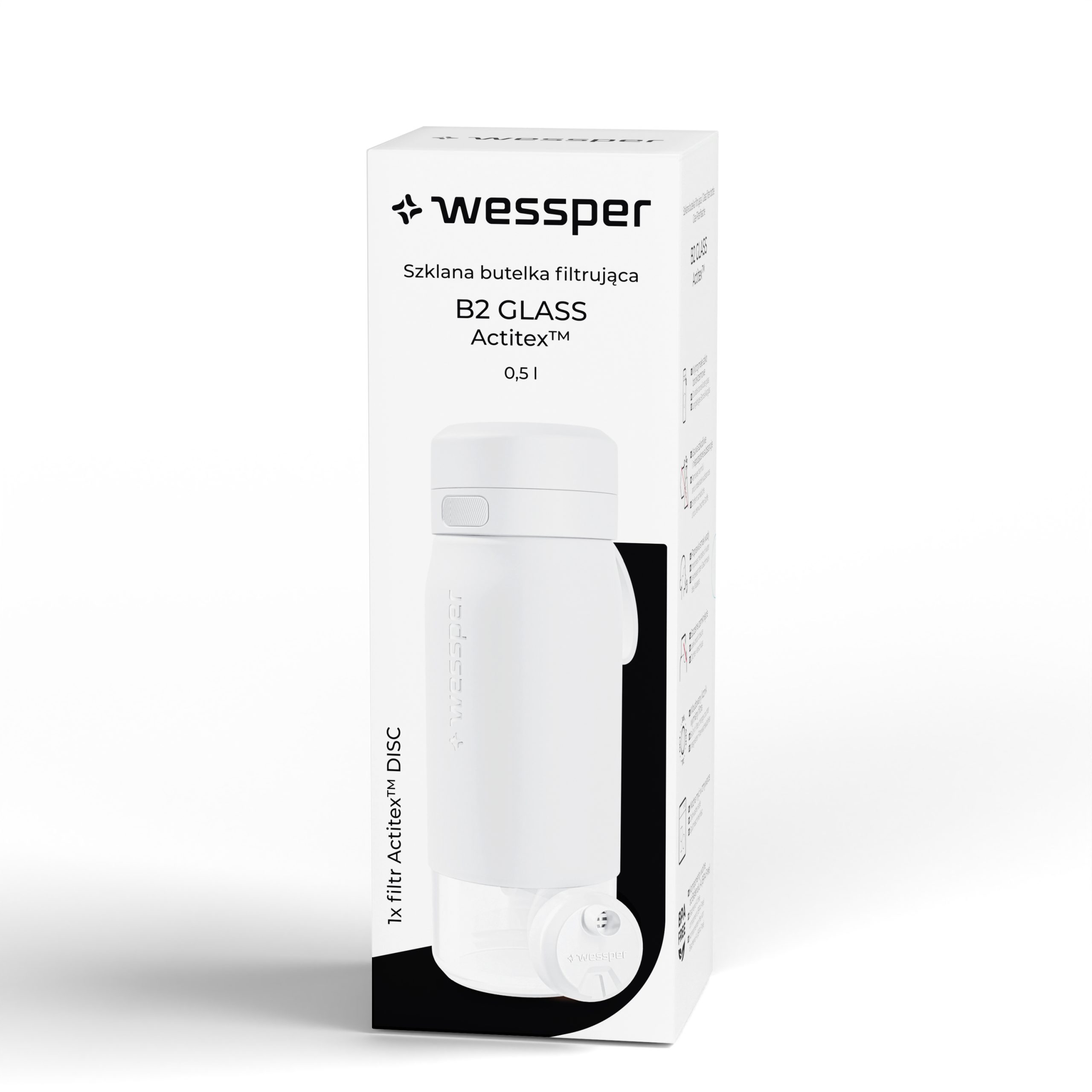 Butelka filtrująca Wessper B2 GLASS Actitex™ 500 ml Butelka filtrująca Wessper B2 GLASS Actitex™ 500 ml