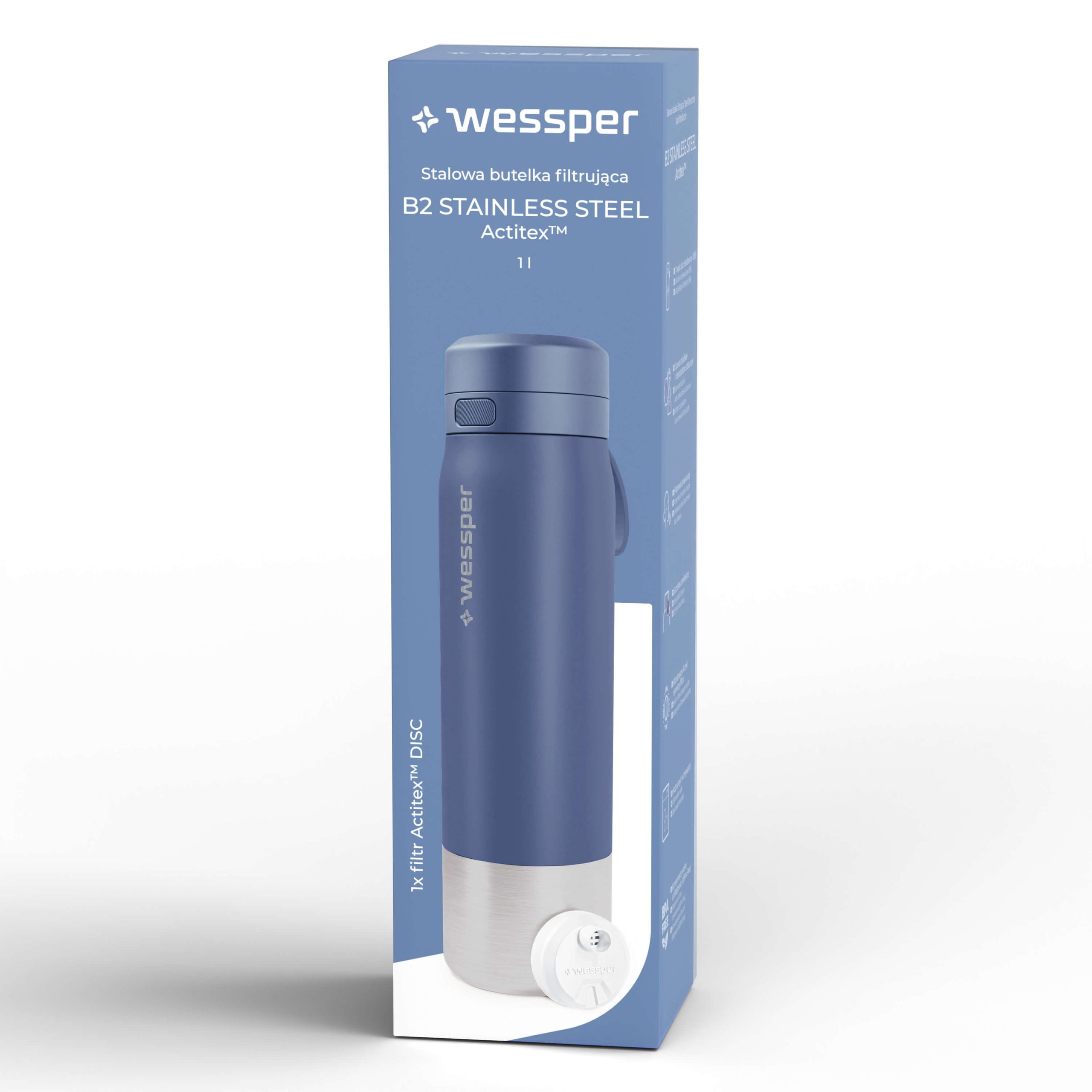 Butelka filtrująca Wessper B2 STAINLESS STEEL Actitex™ 1000 ml Butelka filtrująca Wessper B2 STAINLESS STEEL Actitex™ 1000 ml
