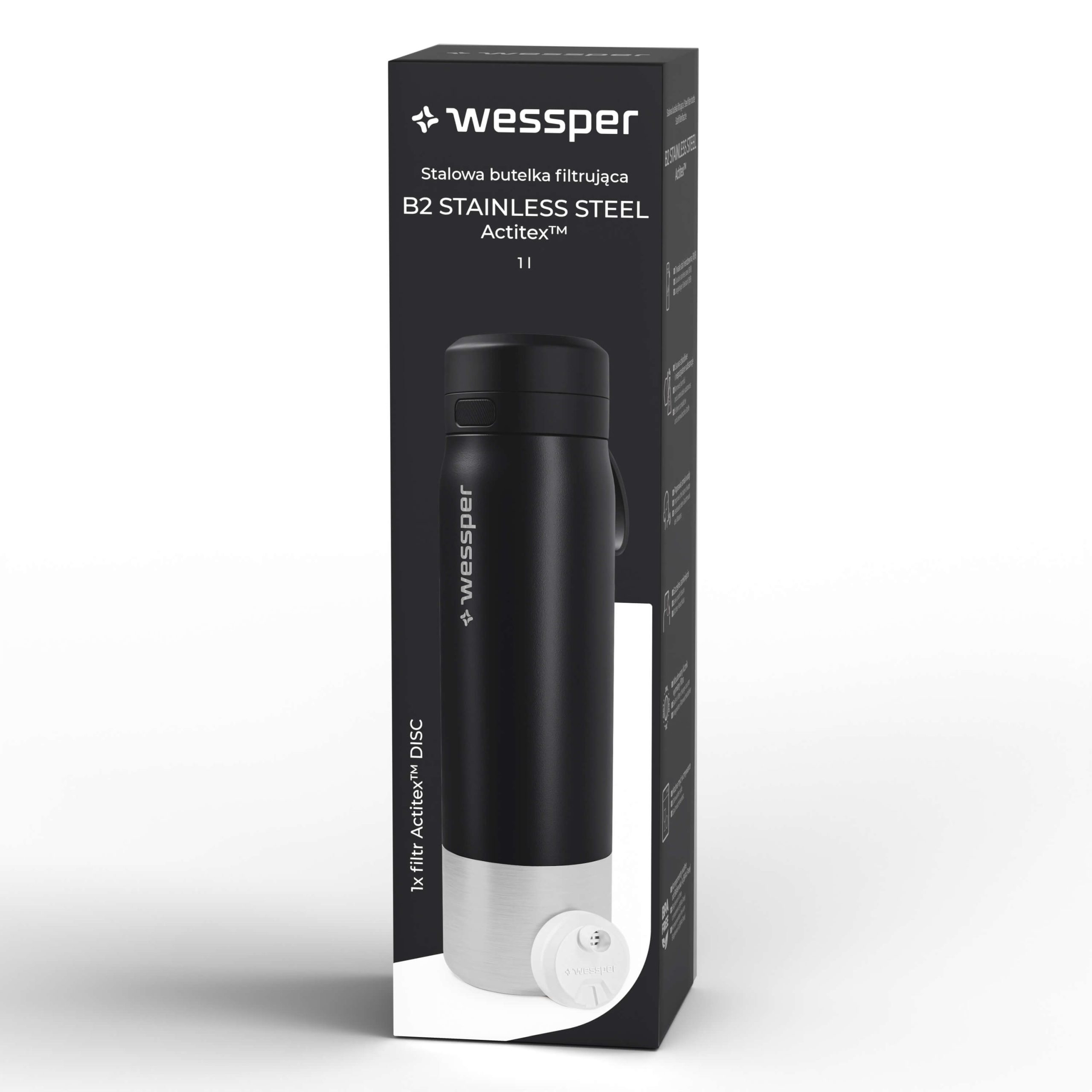 Butelka filtrująca Wessper B2 STAINLESS STEEL Actitex™ 1000 ml Butelka filtrująca Wessper B2 STAINLESS STEEL Actitex™ 1000 ml