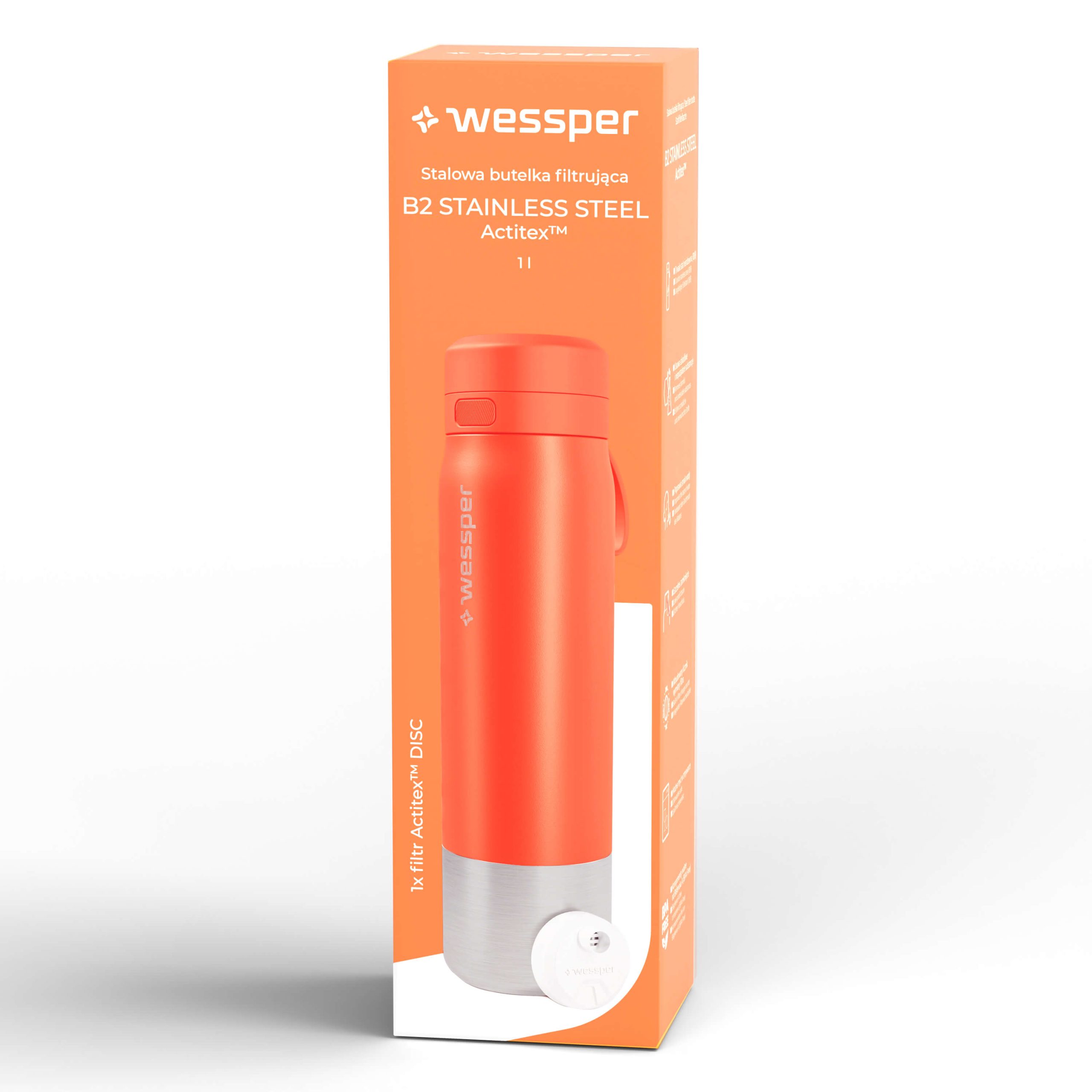 Butelka filtrująca Wessper B2 STAINLESS STEEL Actitex™ 1000 ml Butelka filtrująca Wessper B2 STAINLESS STEEL Actitex™ 1000 ml