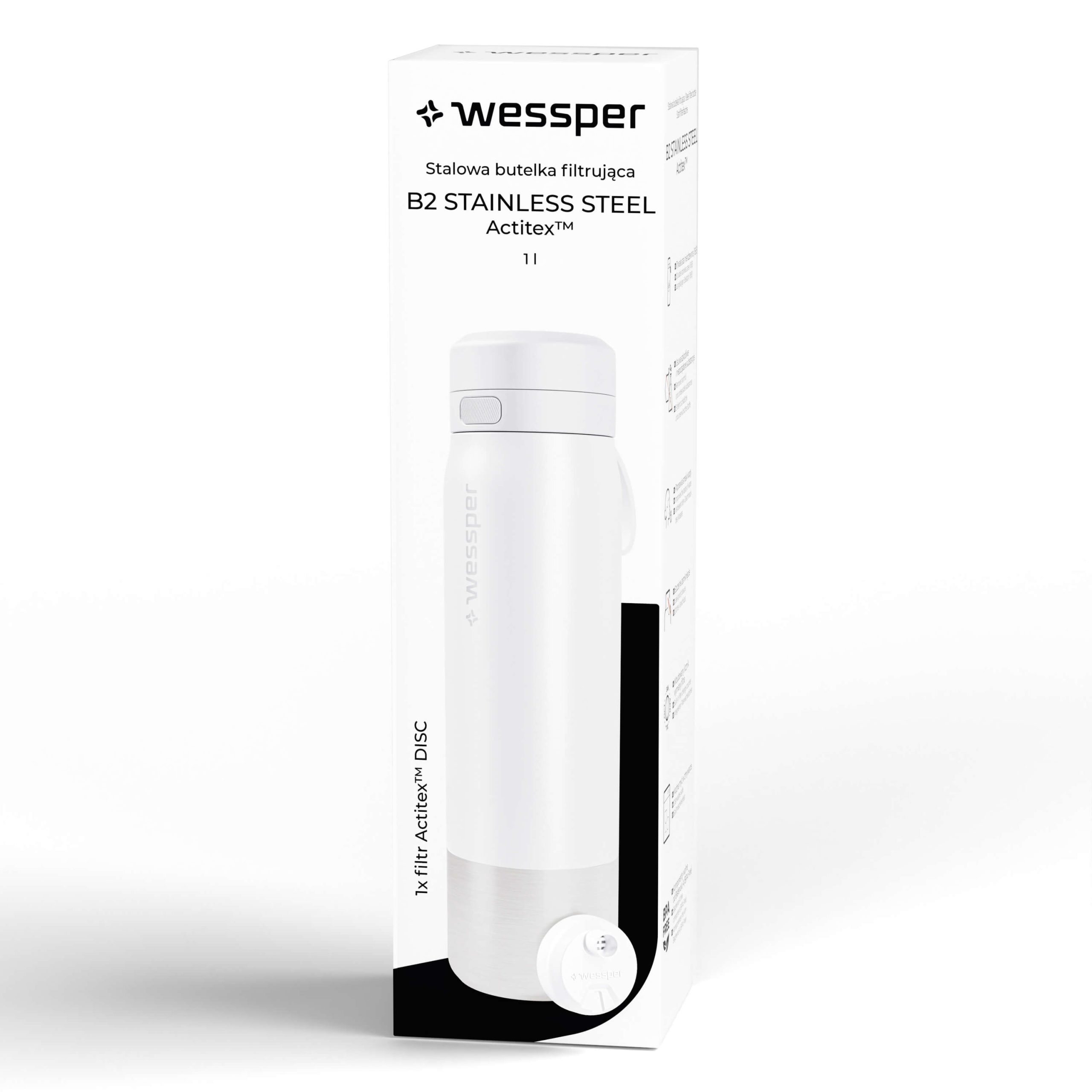 Butelka filtrująca Wessper B2 STAINLESS STEEL Actitex™ 1000 ml Butelka filtrująca Wessper B2 STAINLESS STEEL Actitex™ 1000 ml