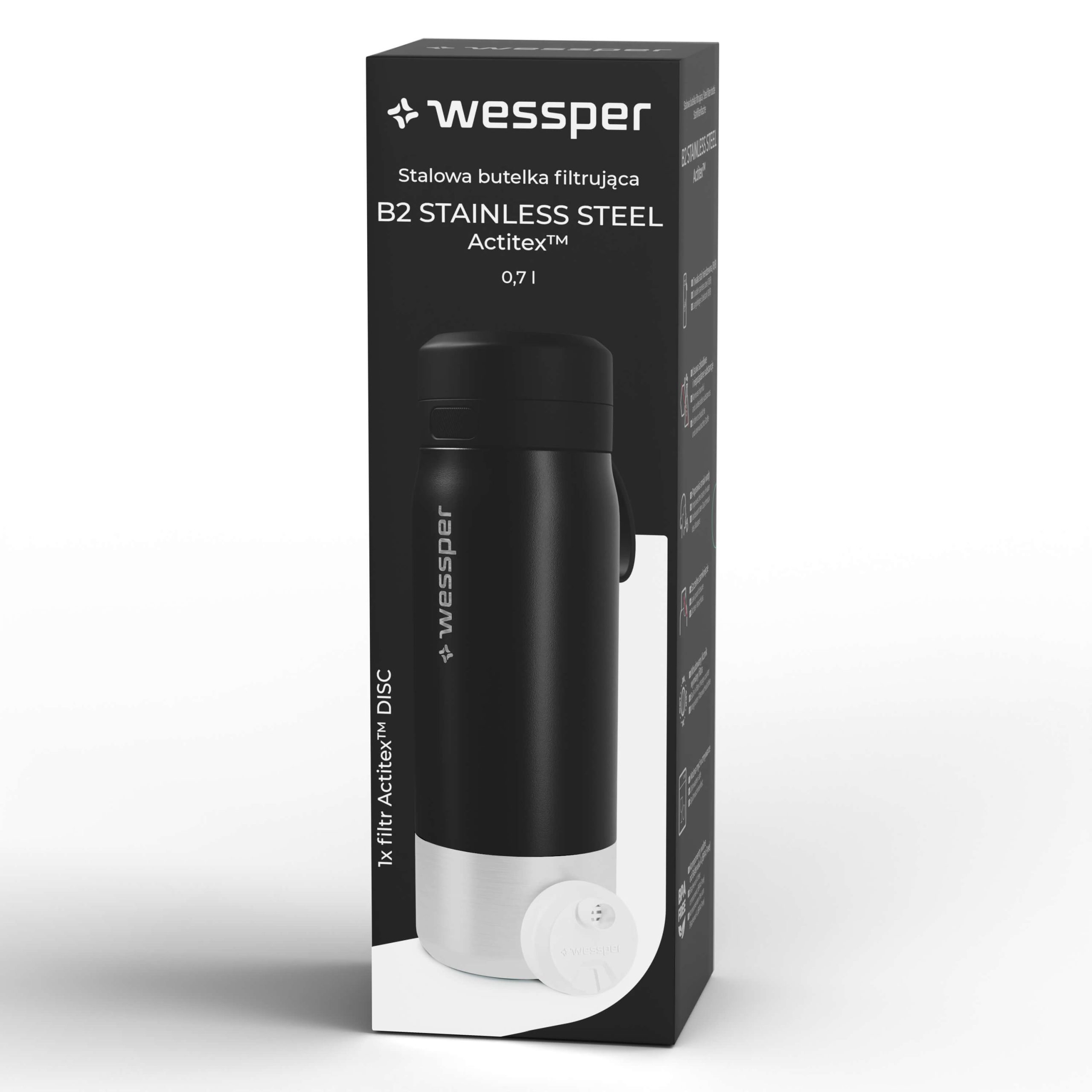 Butelka filtrująca Wessper B2 STAINLESS STEEL Actitex™ 700 ml Butelka filtrująca Wessper B2 STAINLESS STEEL Actitex™ 700 ml