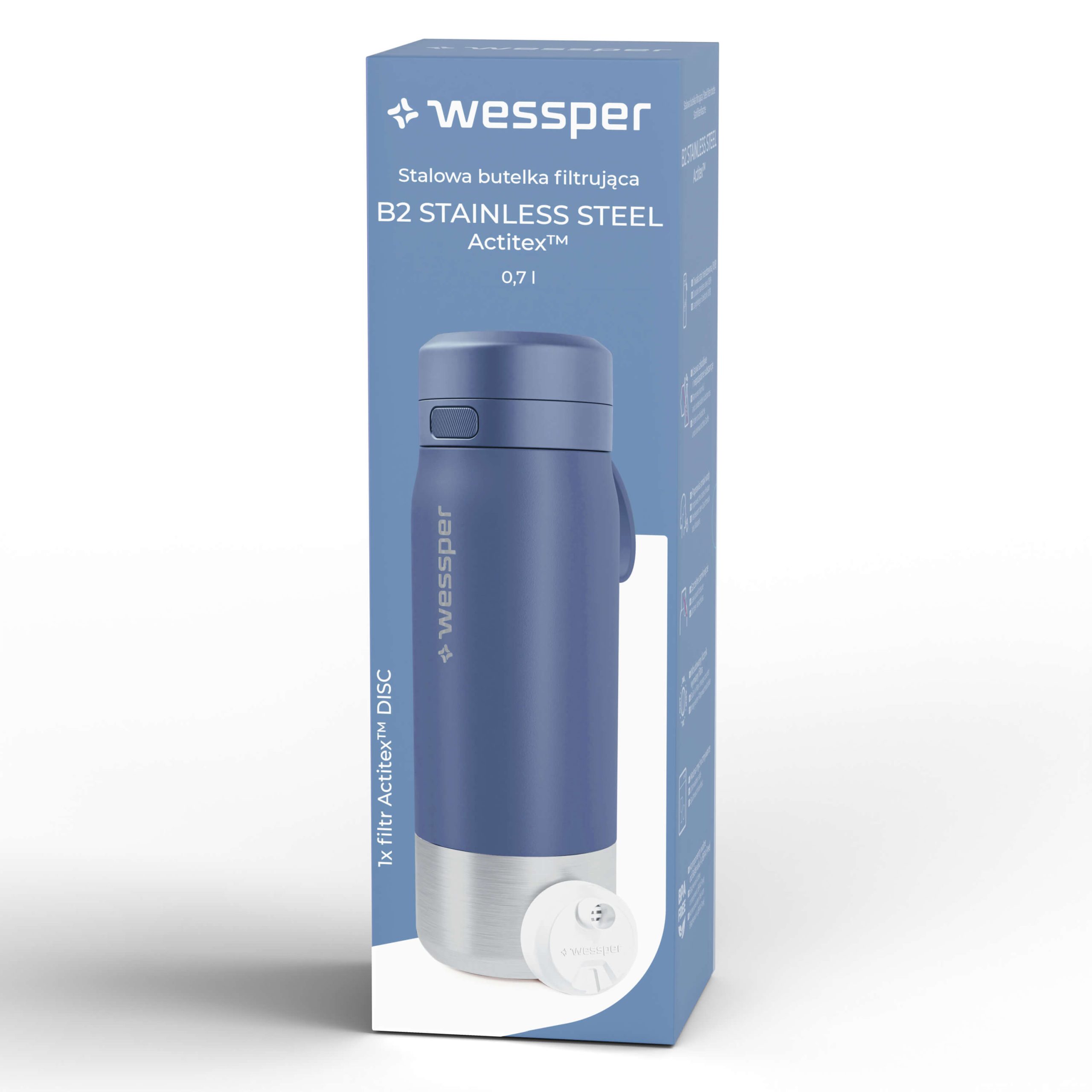 Butelka filtrująca Wessper B2 STAINLESS STEEL Actitex™ 700 ml Butelka filtrująca Wessper B2 STAINLESS STEEL Actitex™ 700 ml