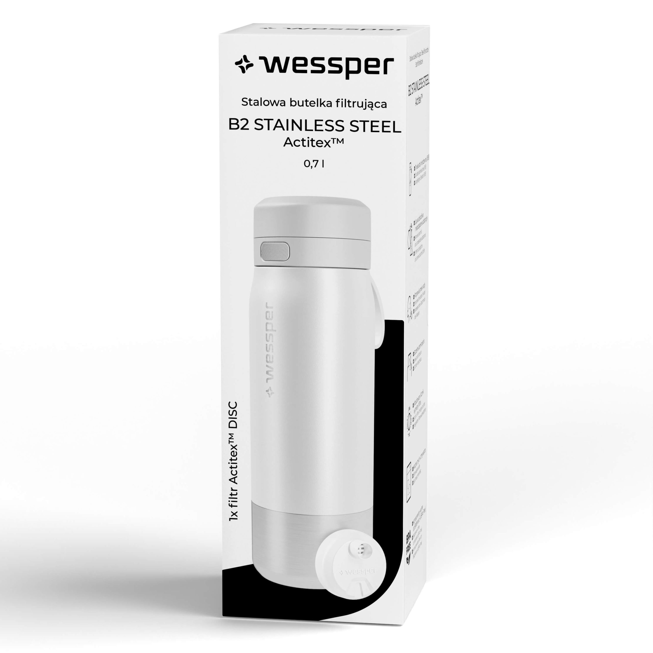 Butelka filtrująca Wessper B2 STAINLESS STEEL Actitex™ 700 ml Butelka filtrująca Wessper B2 STAINLESS STEEL Actitex™ 700 ml