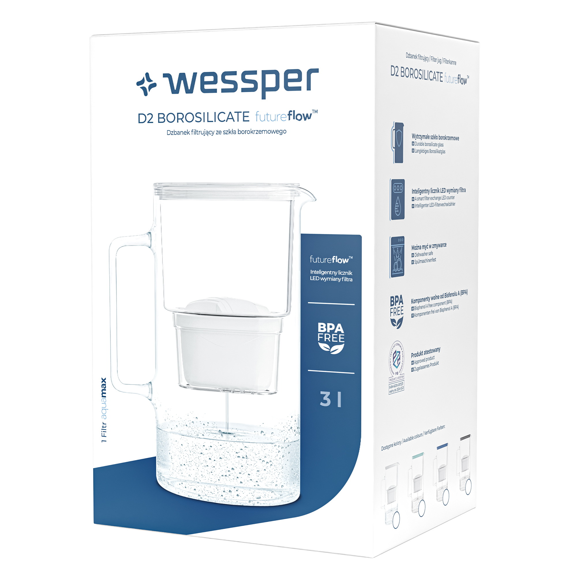 Dzbanek filtrujący Wessper D2 Borosilicate futureflow