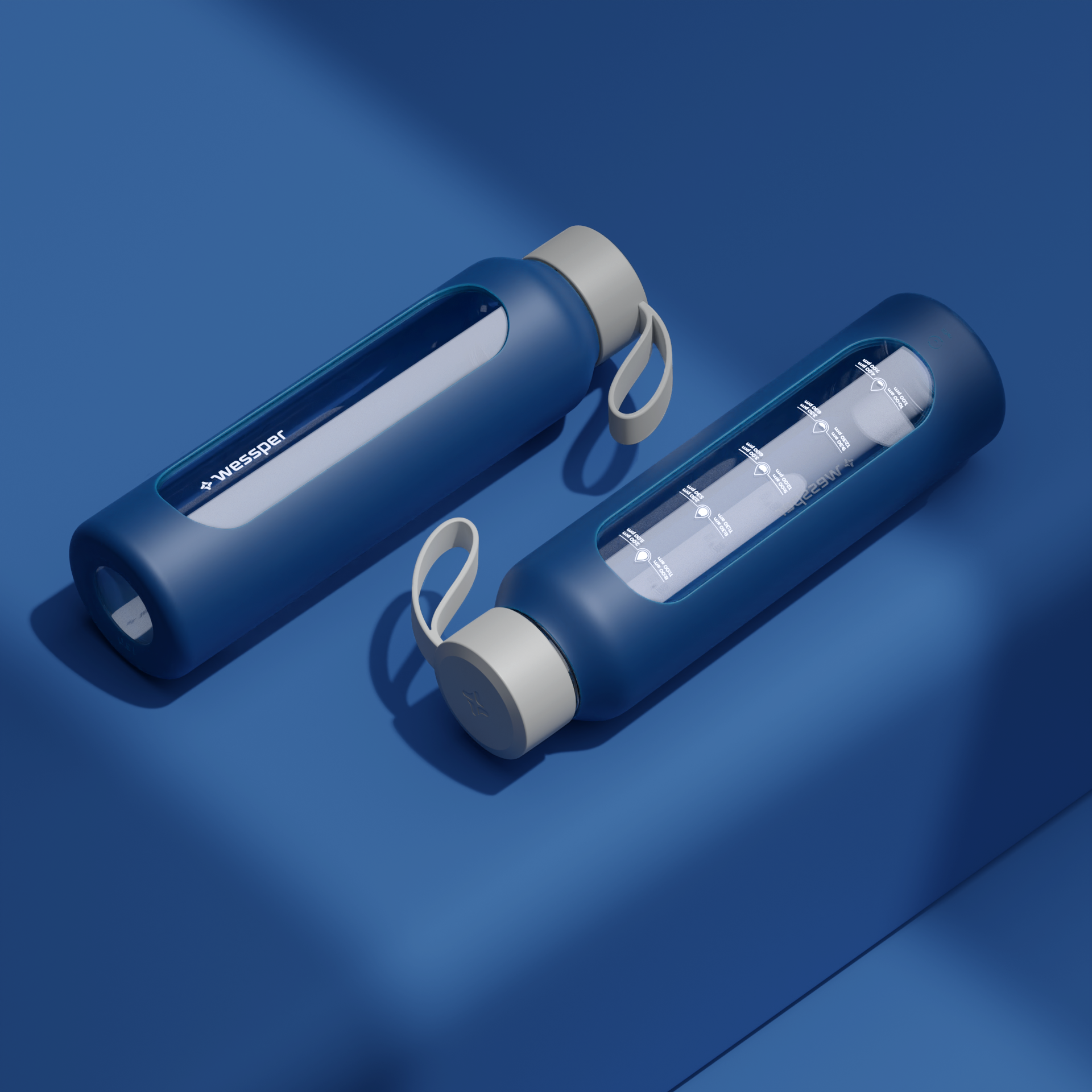 Butelka motywacyjna Wessper B1 BOROSILICATE Navy Blue 500 ml