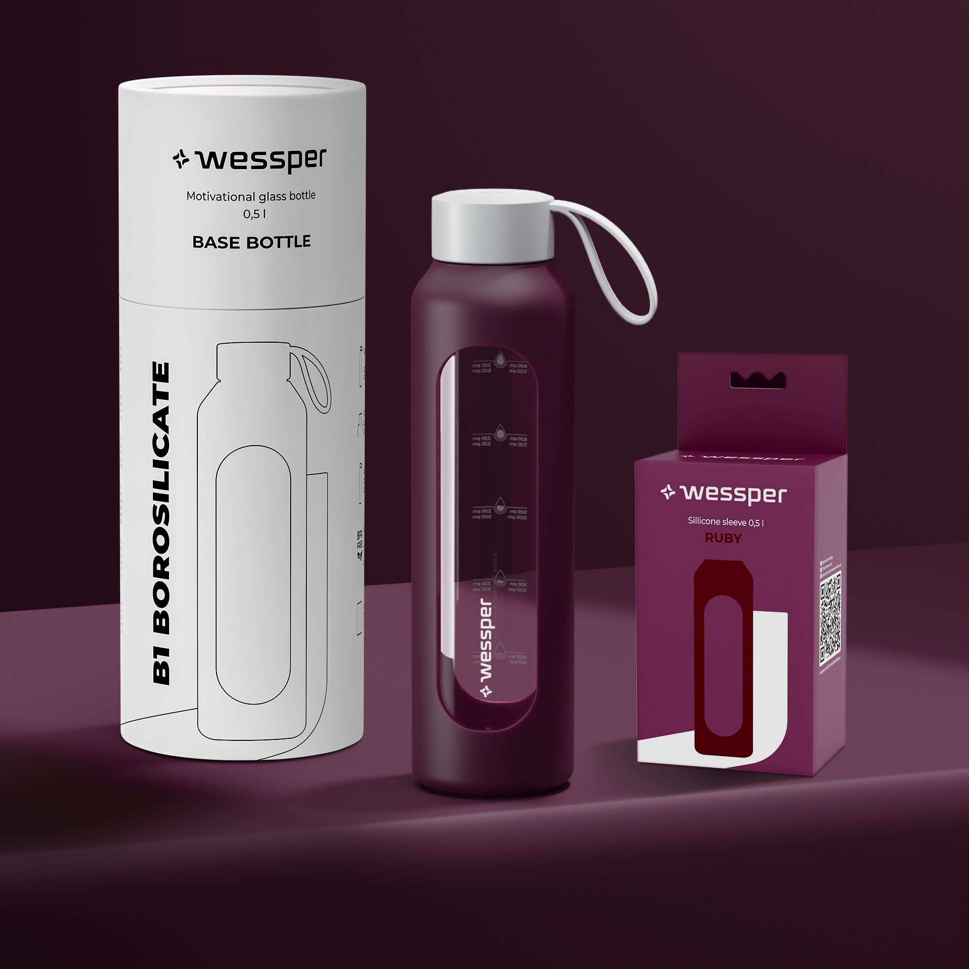 Butelka motywacyjna Wessper B1 BOROSILICATE Ruby 500 ml