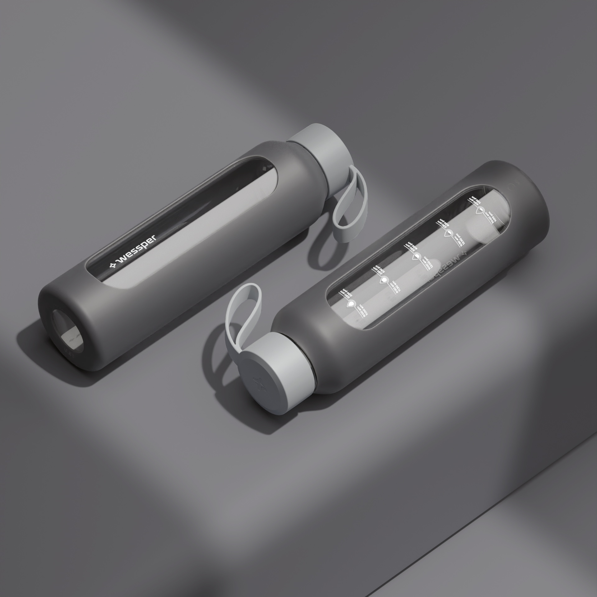 Butelka motywacyjna Wessper B1 BOROSILICATE Grey 500 ml