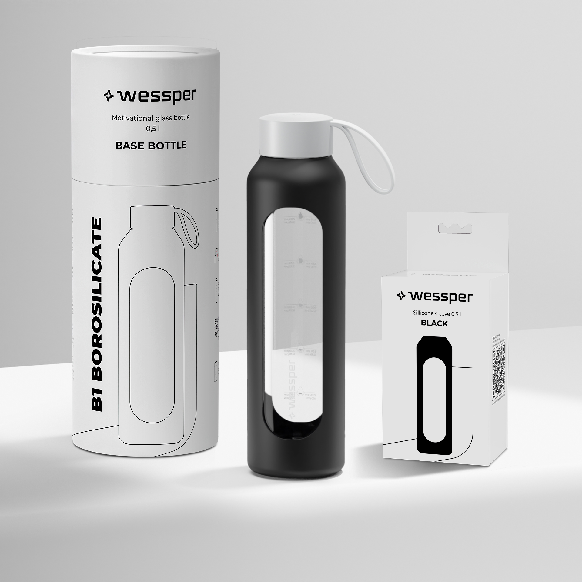 Butelka motywacyjna Wessper B1 BOROSILICATE Black 500 ml