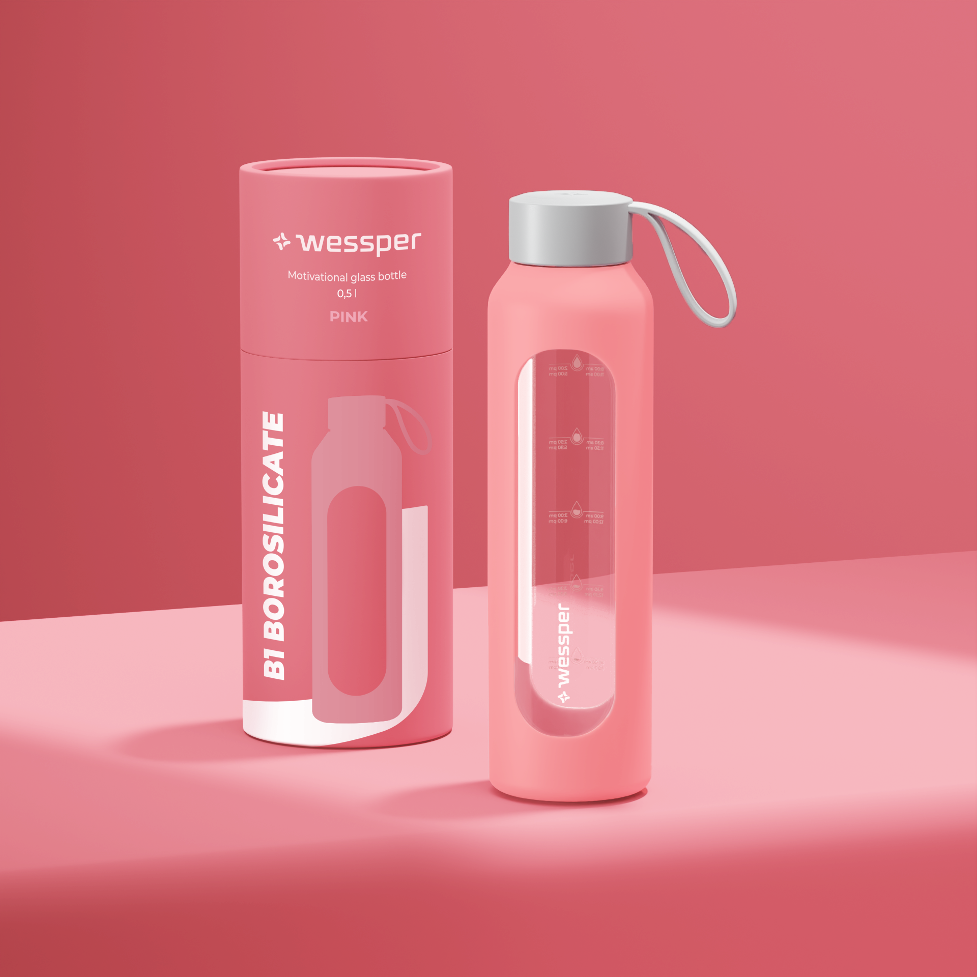 Butelka motywacyjna Wessper B1 BOROSILICATE Pink 500 ml