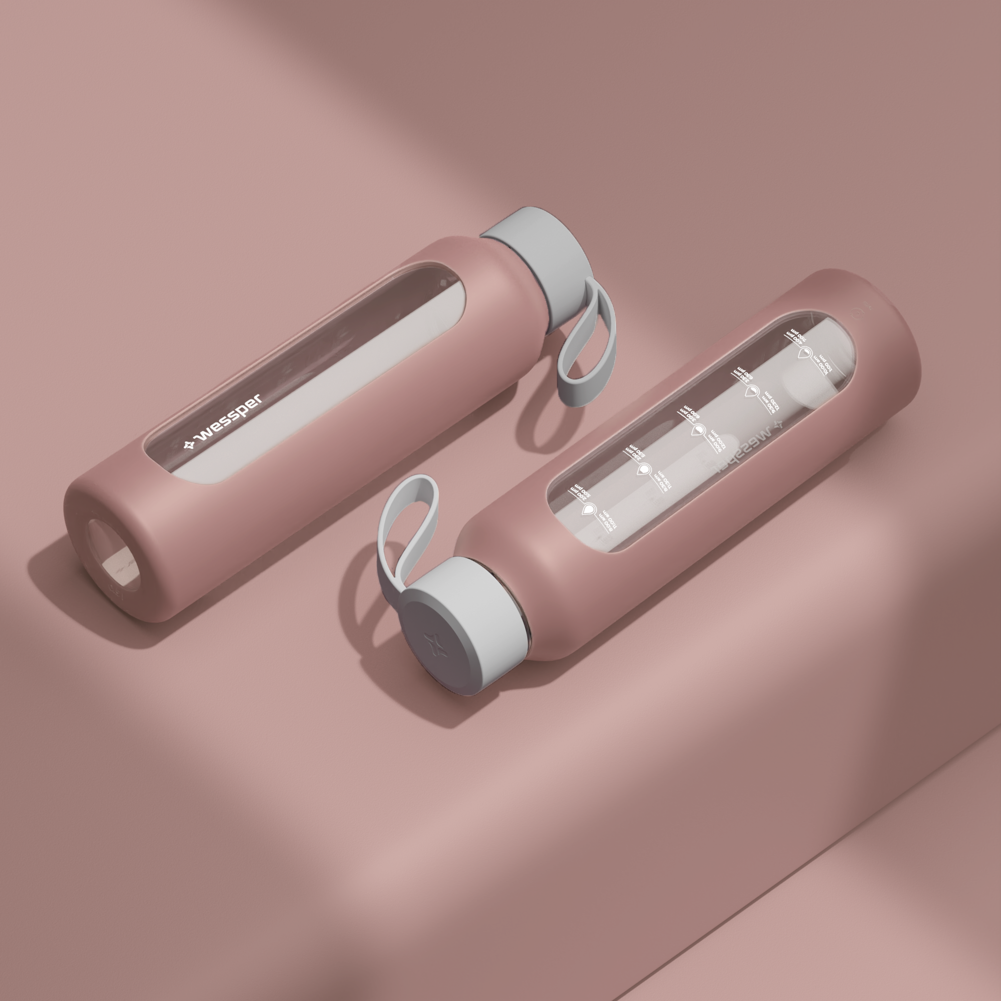 Butelka motywacyjna Wessper B1 BOROSILICATE Dusty Rose 500 ml