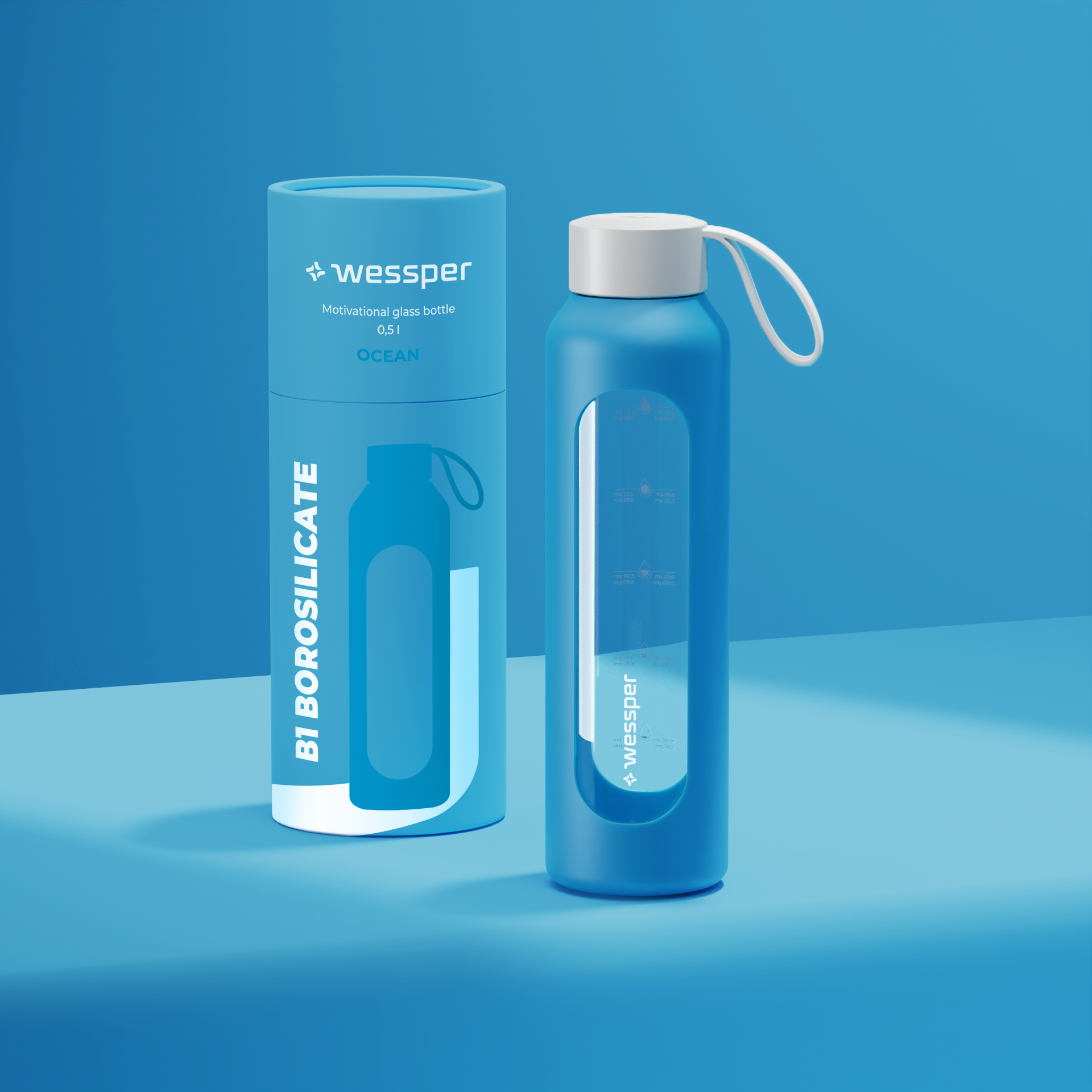 Butelka motywacyjna Wessper B1 BOROSILICATE Ocean 500 ml