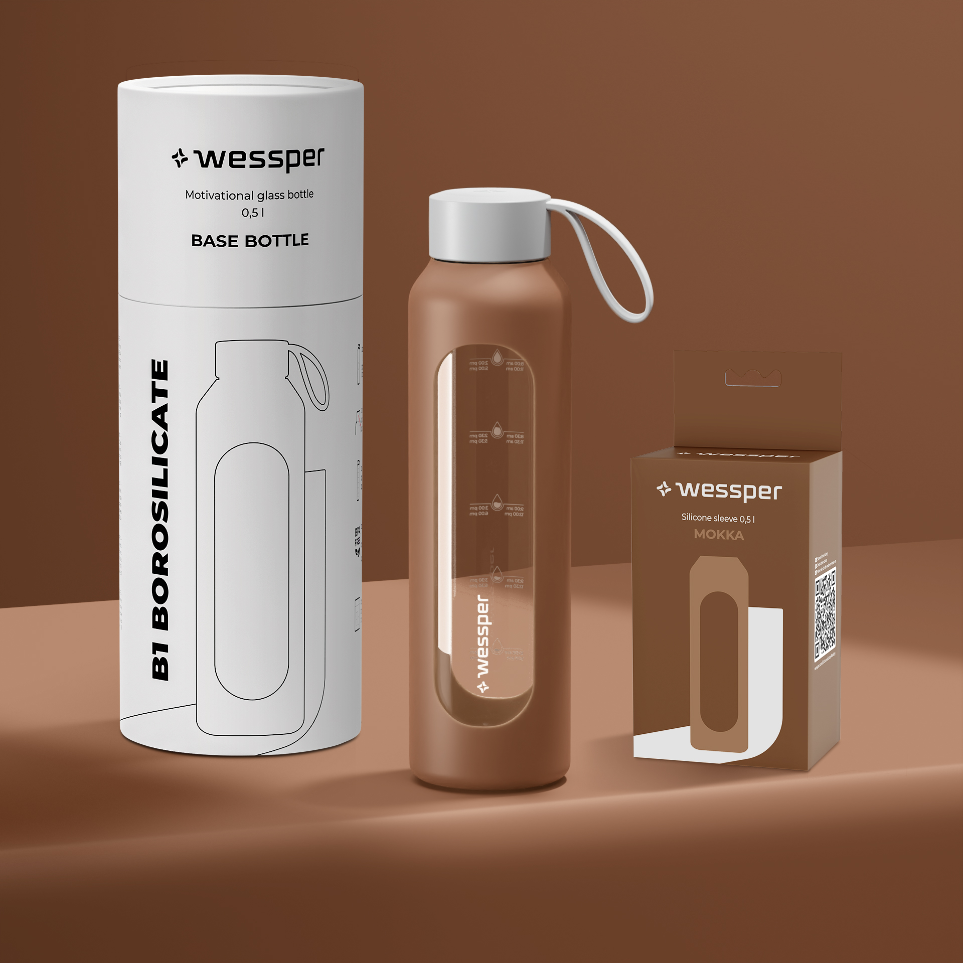 Butelka motywacyjna Wessper B1 BOROSILICATE Mokka 500 ml