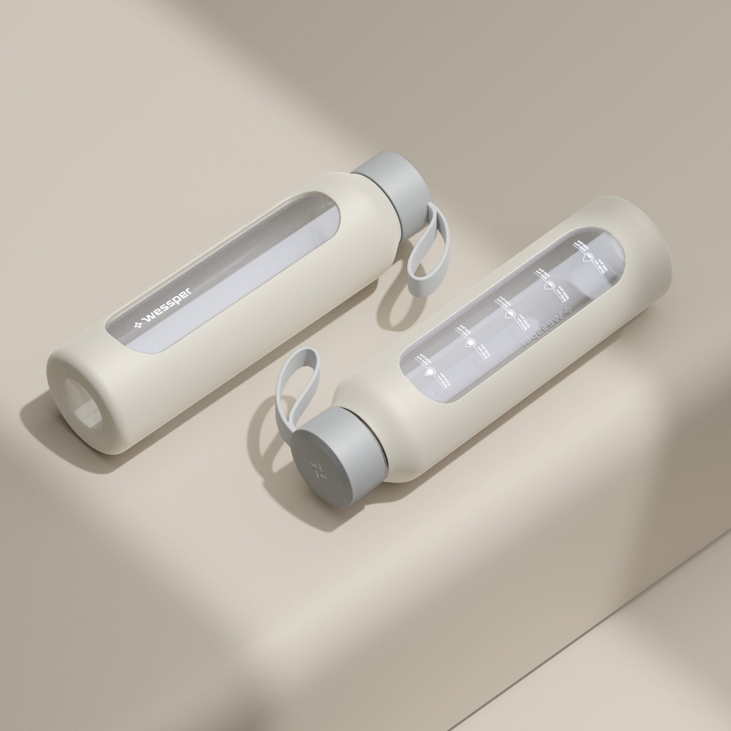 Butelka motywacyjna Wessper B1 BOROSILICATE Ecru 500 ml