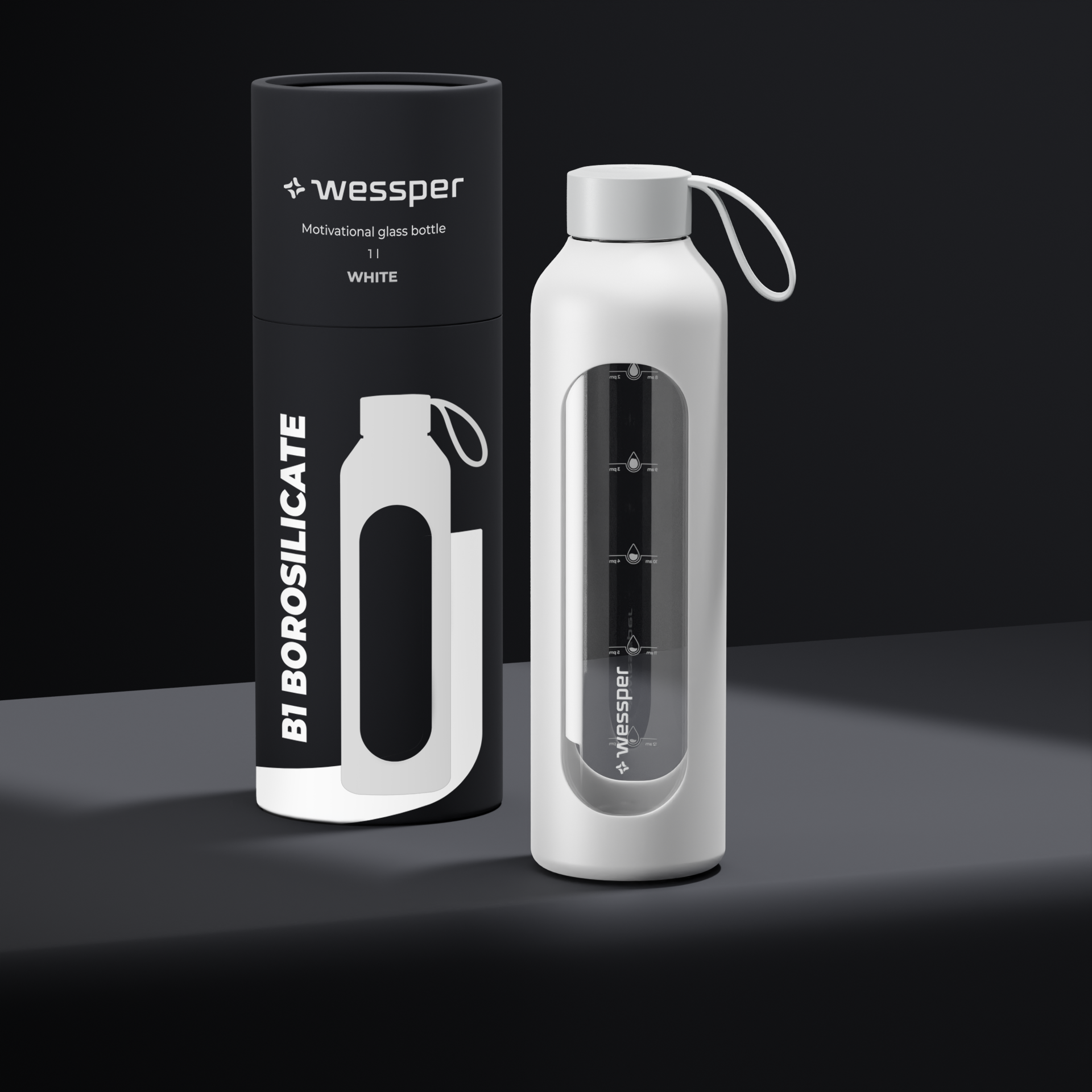 Butelka motywacyjna Wessper B1 BOROSILICATE White 1 L