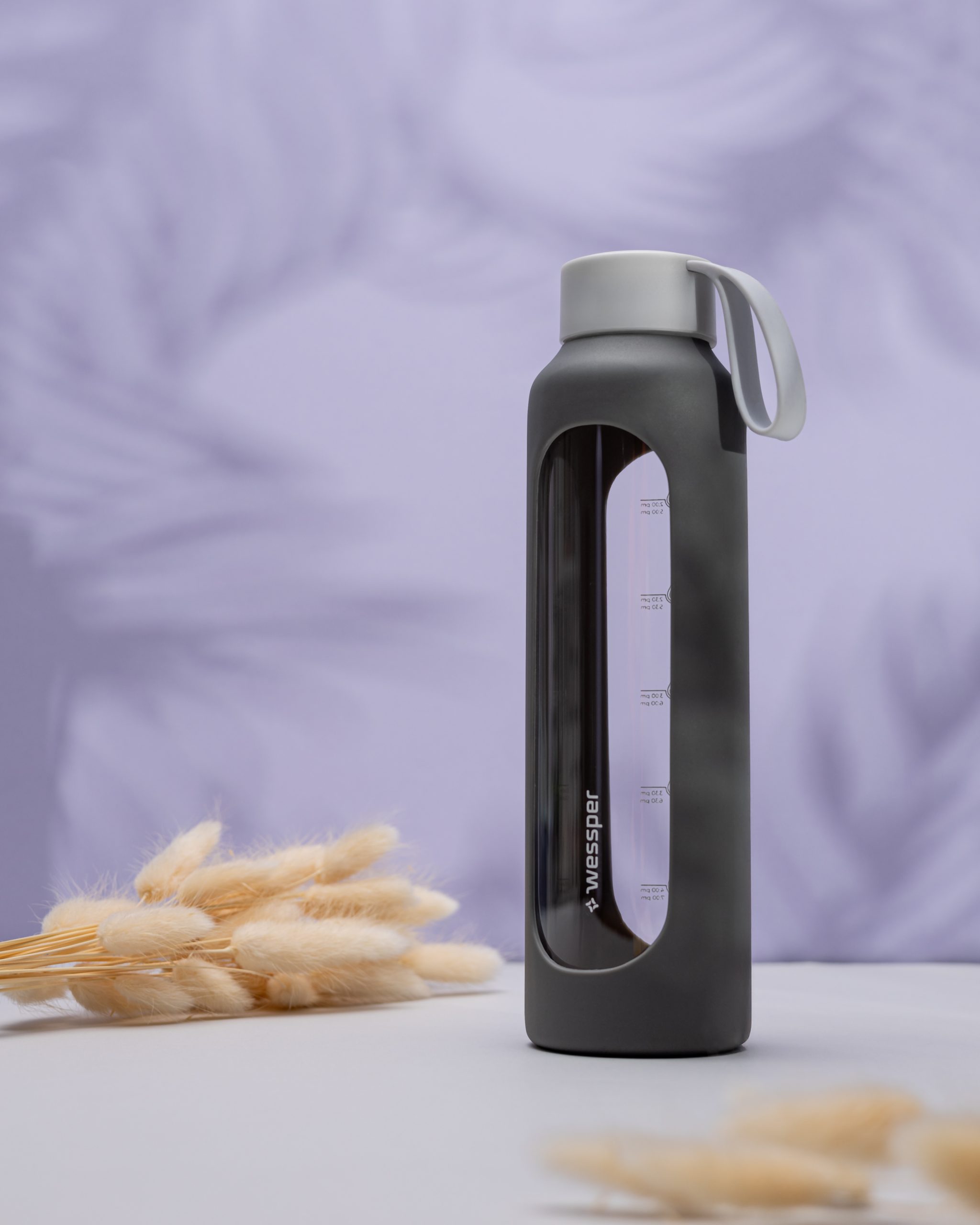 Butelka motywacyjna Wessper B1 BOROSILICATE Grey 500 ml