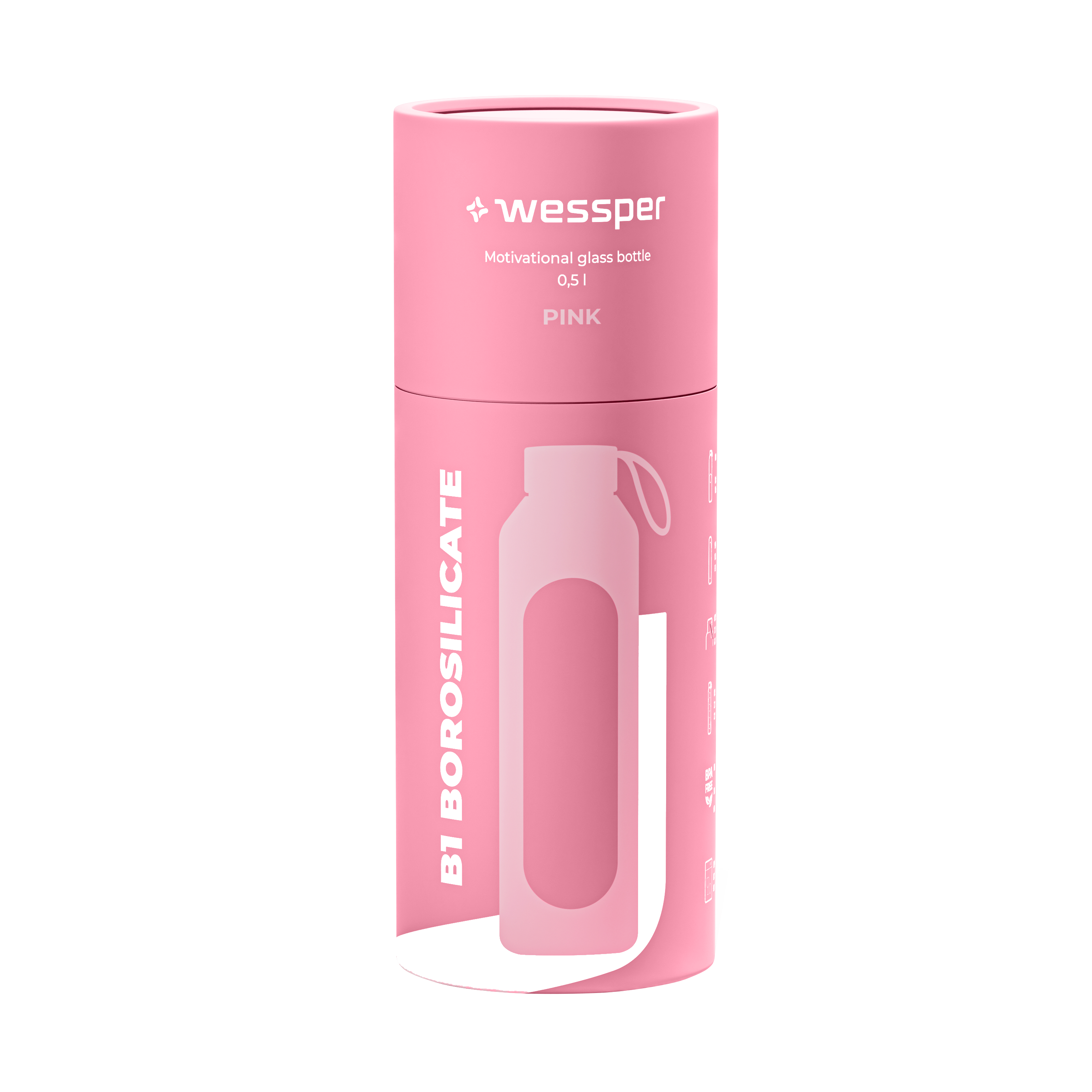 Butelka motywacyjna Wessper B1 BOROSILICATE Pink 500 ml