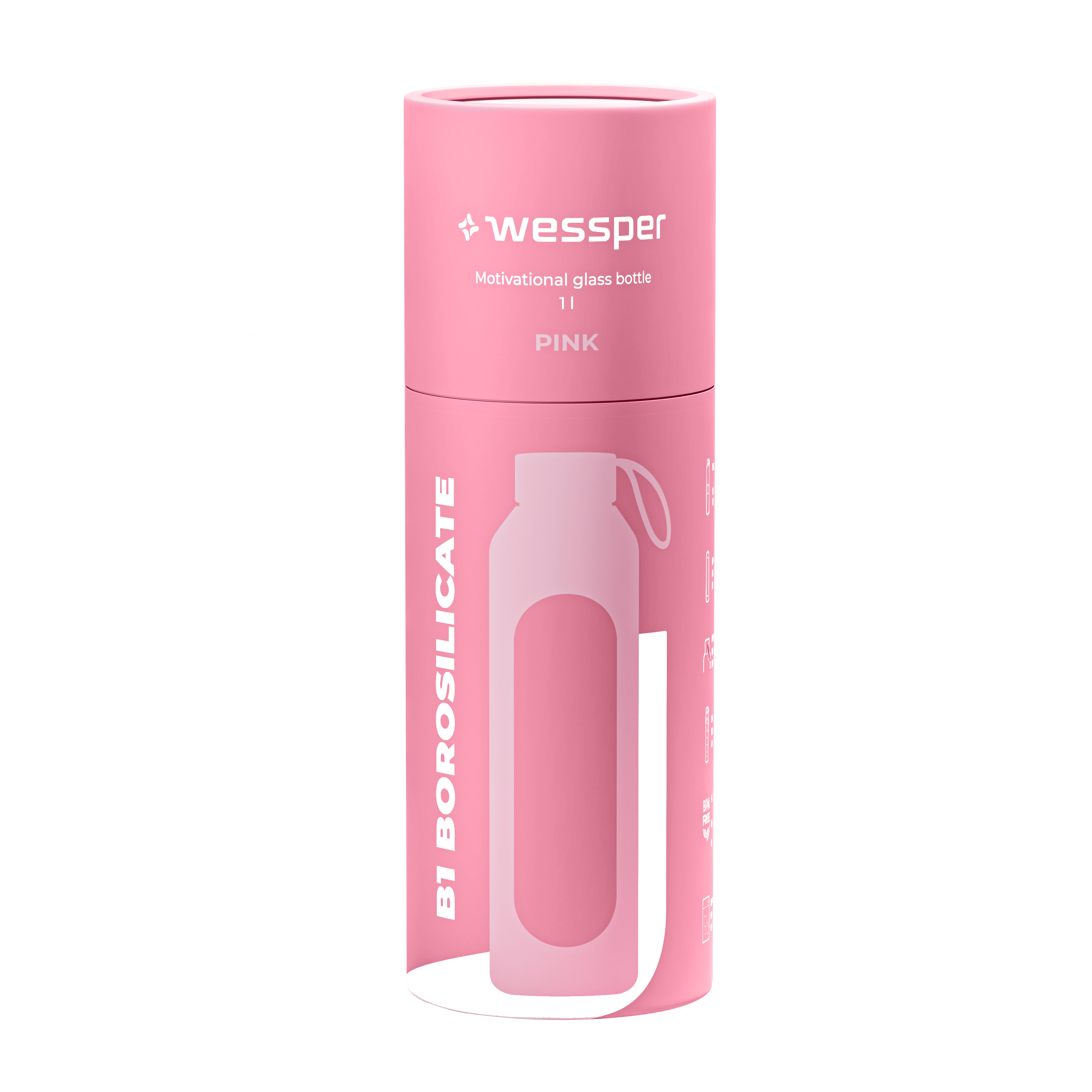 Butelka motywacyjna Wessper B1 BOROSILICATE Pink 1 L