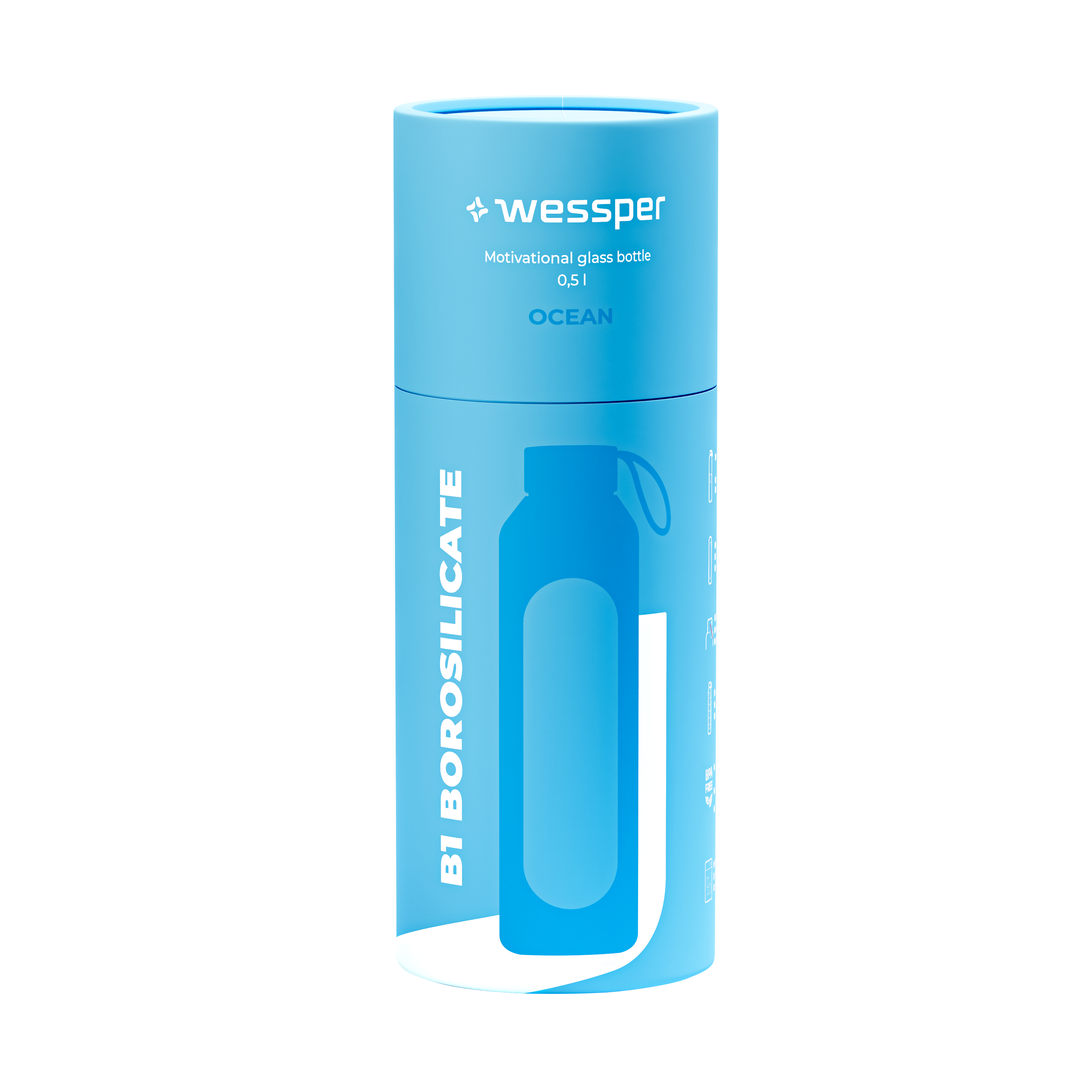 Butelka motywacyjna Wessper B1 BOROSILICATE Ocean 500 ml