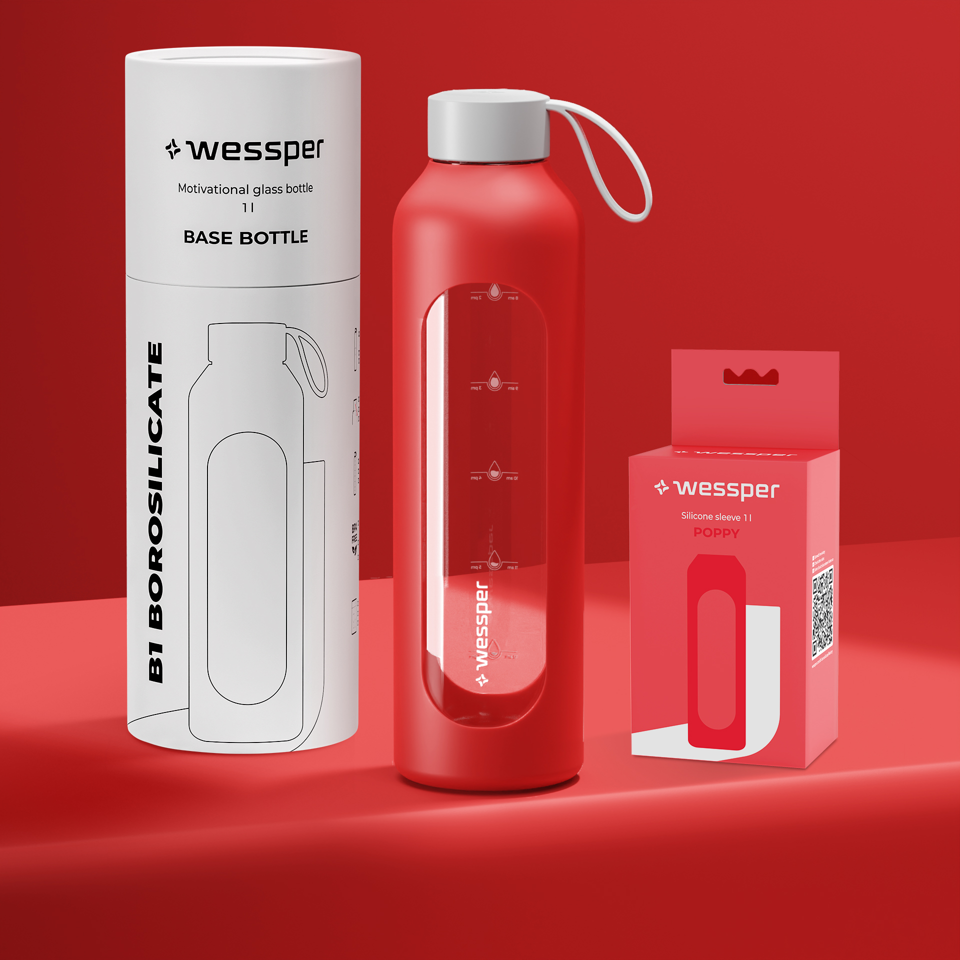 Butelka motywacyjna Wessper B1 BOROSILICATE Poppy 1 L