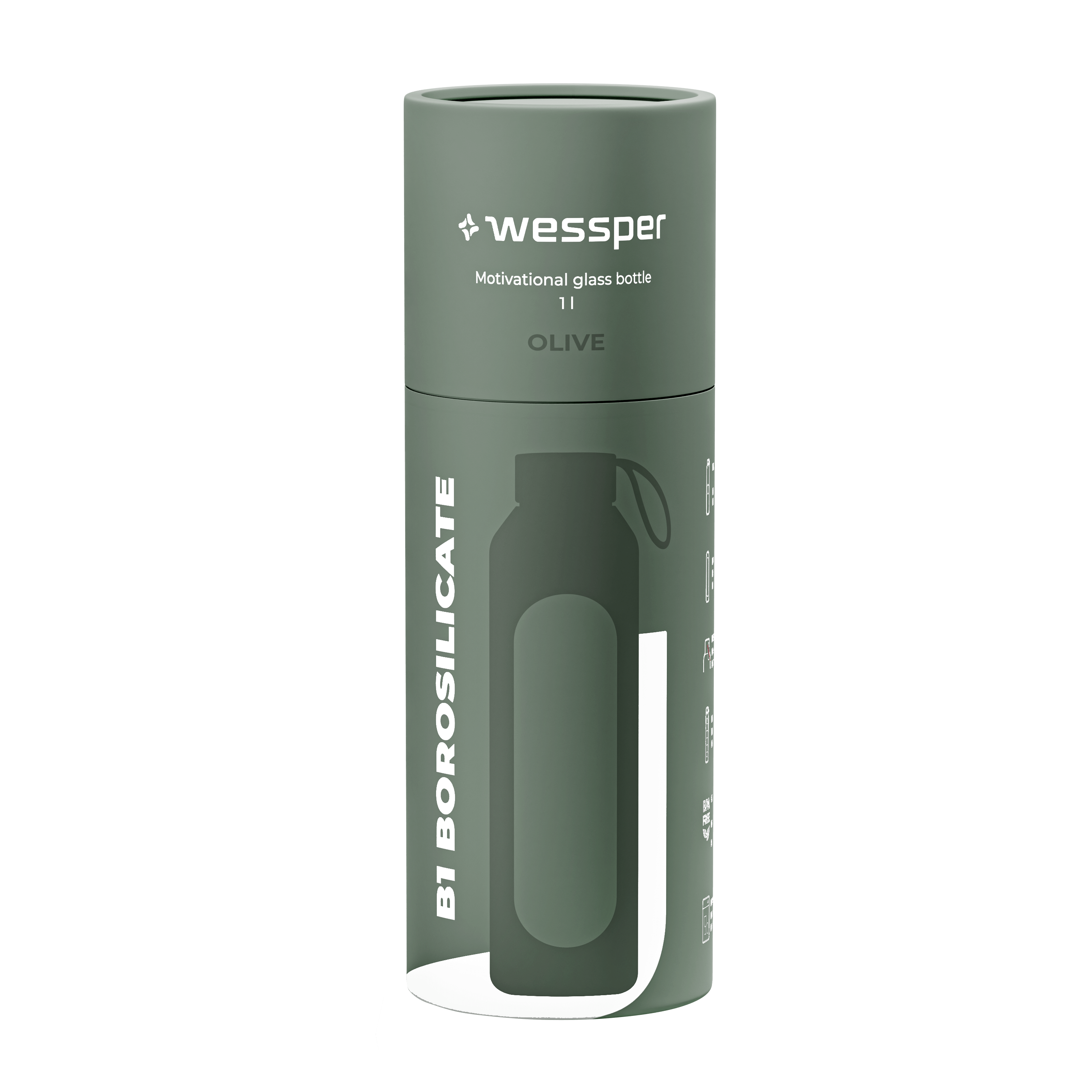 Butelka motywacyjna Wessper B1 BOROSILICATE Olive 1 L